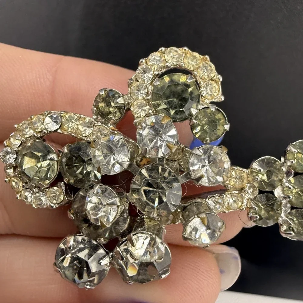 Vintage Juliana Rhinestone Brooch Smokey Silver‎ Tone